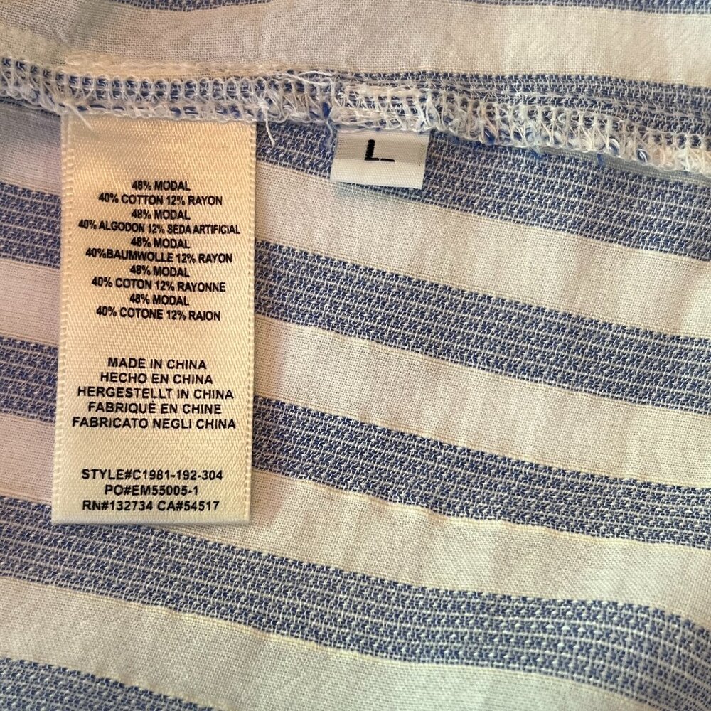 Bella Dahl Ruffle Neck Stripe Blue/White Tank Top Sleeveless Sz L - Picture 4 of 12